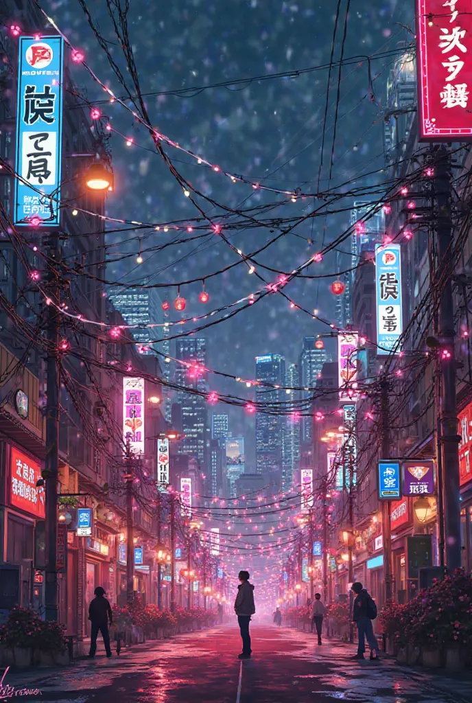 Tokyo in night anime style blure and more red and pink
