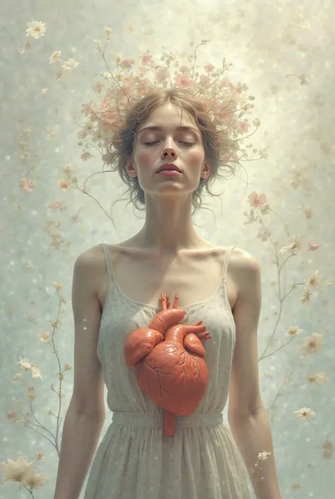 An image that includes a brain, a heart and a stomach,  along with a woman  