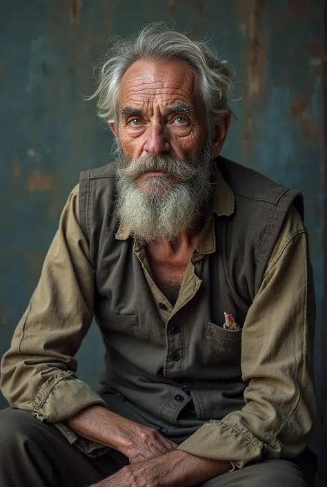 Photo of poor 60-year-old man with torn clothes