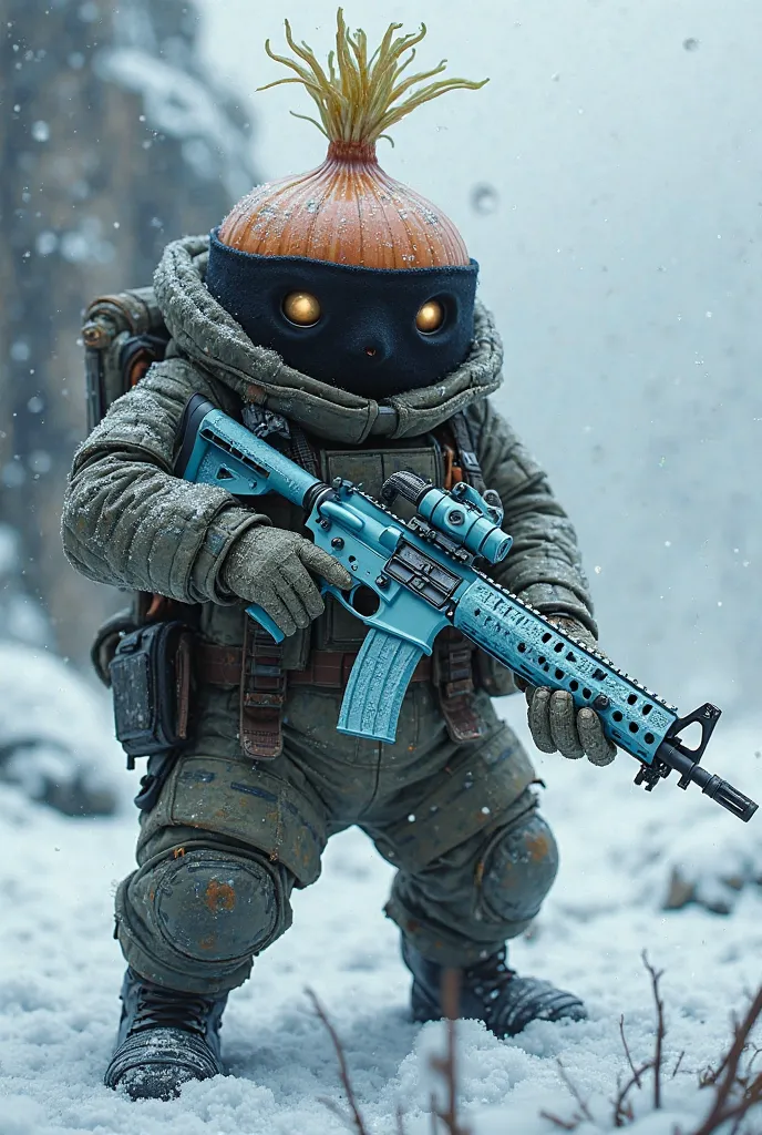 Onion wearing a black mask armed with a glacial m4 