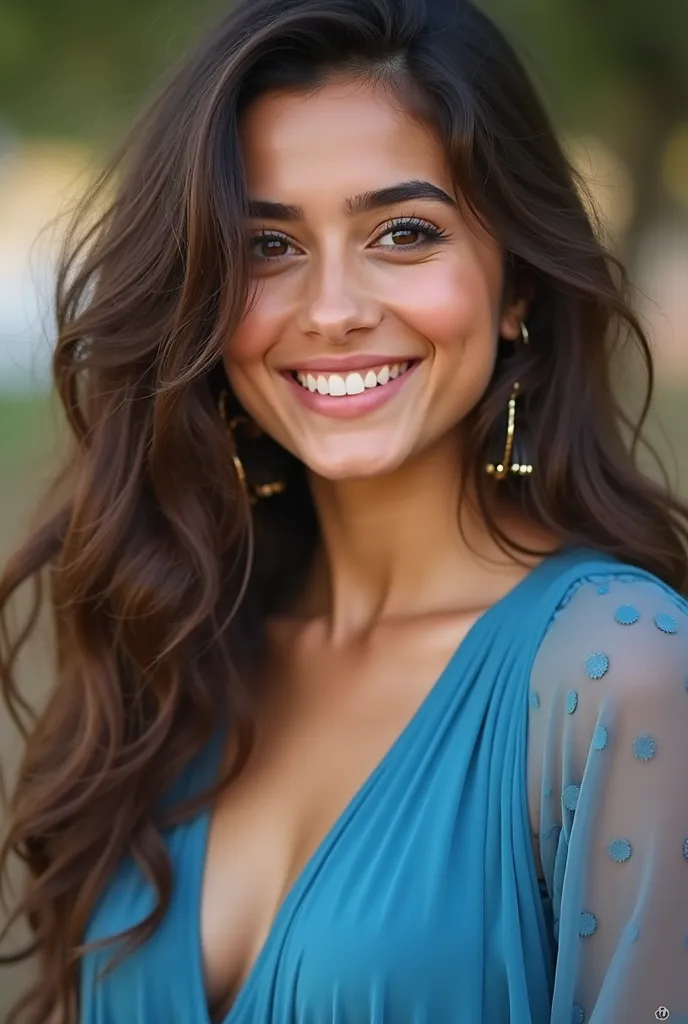 a close up of a woman with long hair wearing a blue dress, a picture by Riza Abbasi, instagram, hurufiyya, very very low quality picture, very beautiful girl, profile pic, with a beautifull smile, cute beautiful, with lovely look, with accurate face, she i...