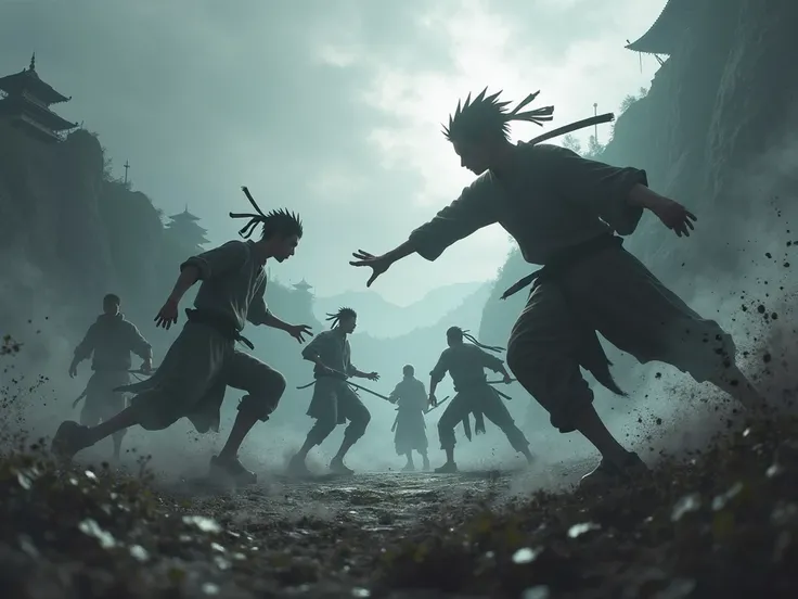 I would like silhouettes depicting a ninja war based on the anime Naruto