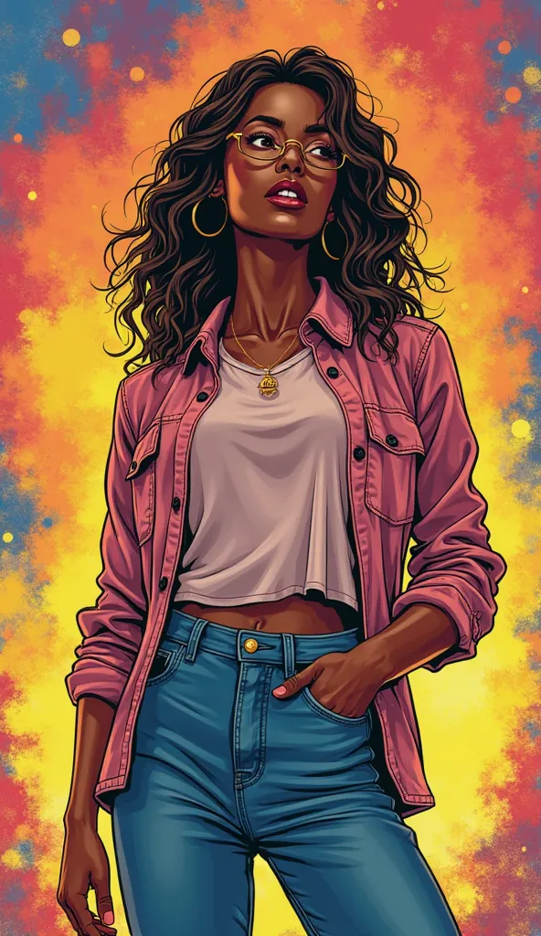 Create a discreet and casual image of an American person in comic book style,  This person has high energy, Because they received a sign that something big is about to happen. Patience and strength are being tested by the universe. The clothes are casual a...