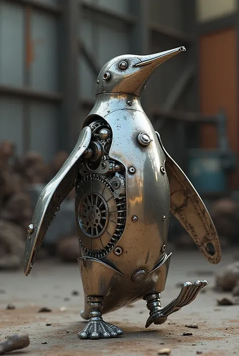 An iron penguin that dances