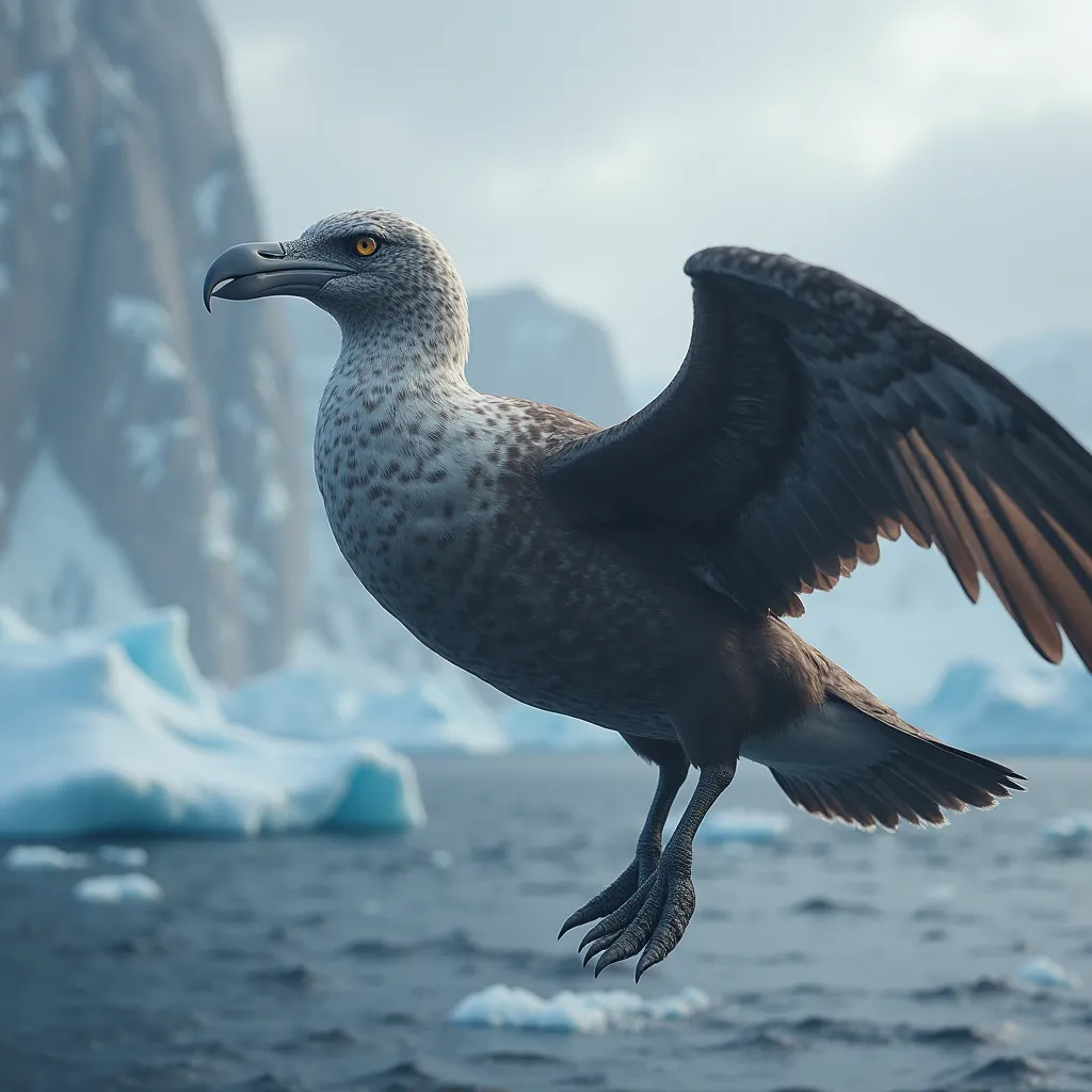 Make a faithful image in its environment of an Antarctic giant petrel (Macronectes giganteus).