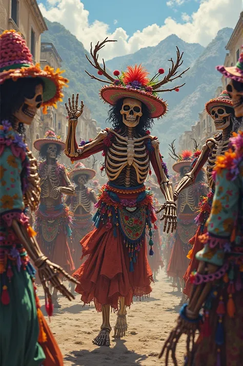 Death in Bolivian carnival style, realistic style 