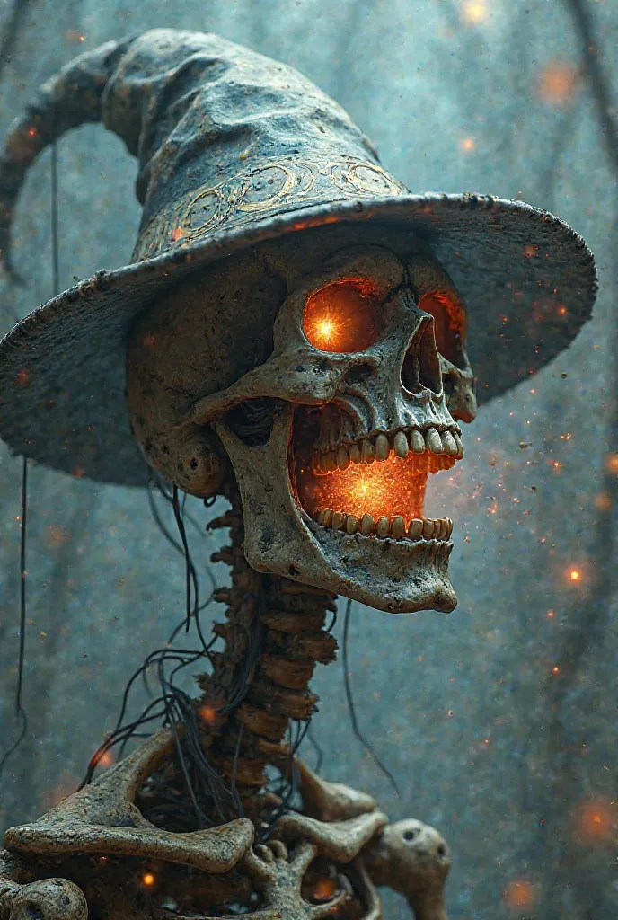 Vector motor coming out of the mouth of the skull with a wizard's hat 