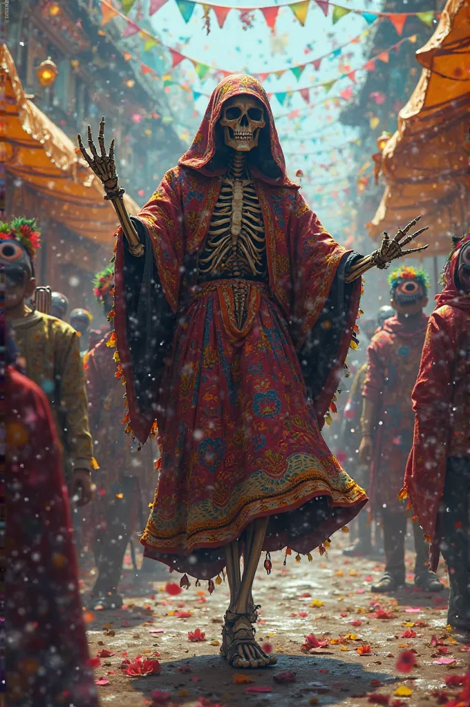 Death in a carnival style, tunic from Oruro- Bolivia, drawn
