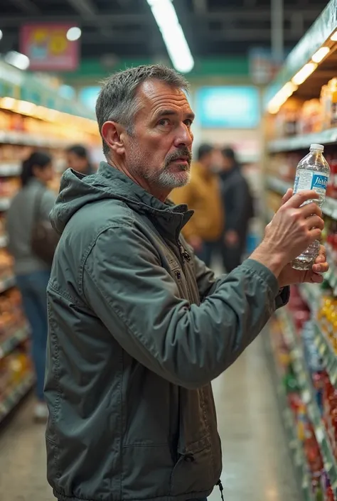 A man being too thirsty in a supermarket 