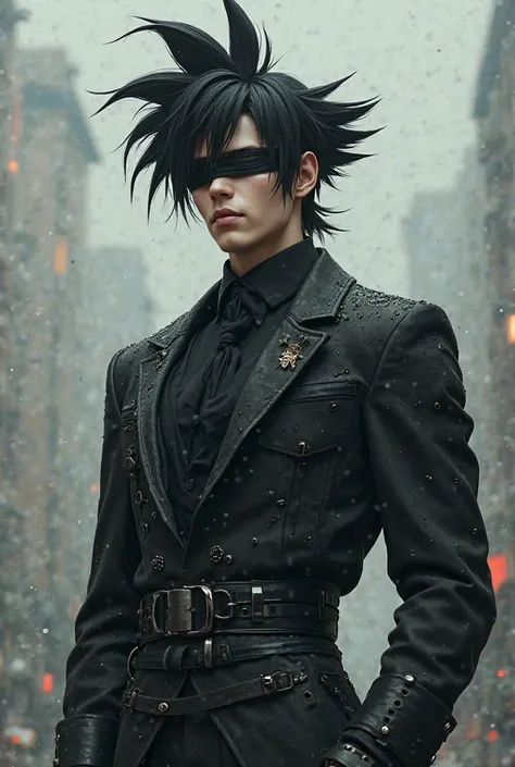 Believe me, a tall boy with Goku's hair, with a blindfold and a smile, or with black clothes and droplets, black vest and with emo-style chains and emo-type gothic clothing