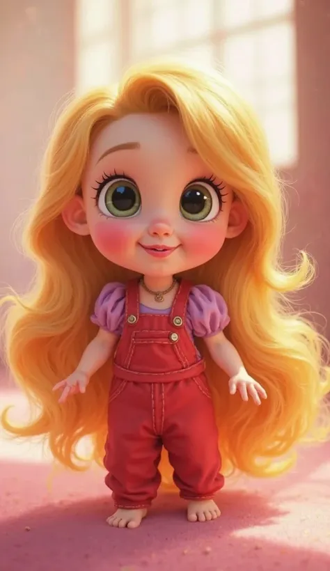 Disney Pixar style character Rapunzel baby with red jumpsuit