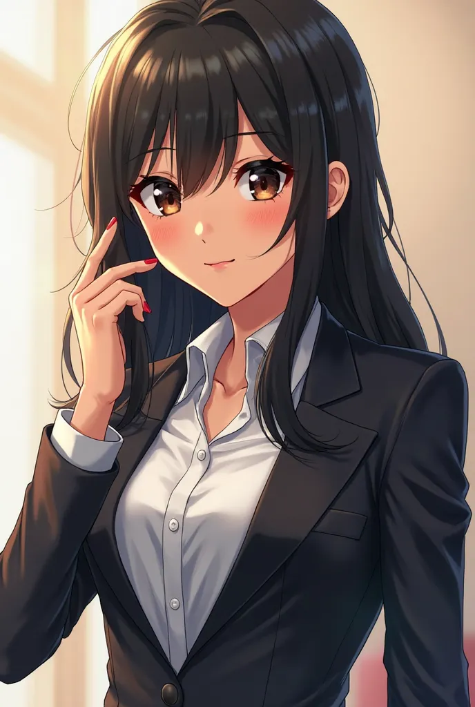 (ANIME) Highschool student stands tall and confident, her statuesque figure commanding attention wherever she goes. At 5'9" with a lean, athletic build honed from years of dedication to her business pursuits
Her skin is a rich, warm brown, glowing with hea...