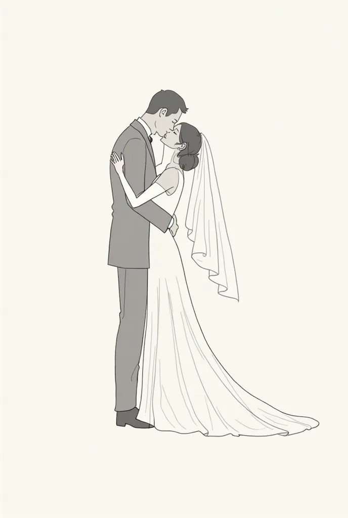 Create me simple figures of groom and daisy flower as his bride hugging, but draw only contours of them