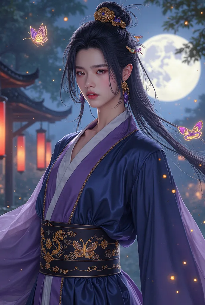 A young man from ancient China inspired by Shinobu Kocho in male version, with a mysterious and elegant air. He has a refined appearance, but hides a subtle danger behind his smile.
Face: Delicate and androgynous, with fair skin and a serene expression. Hi...