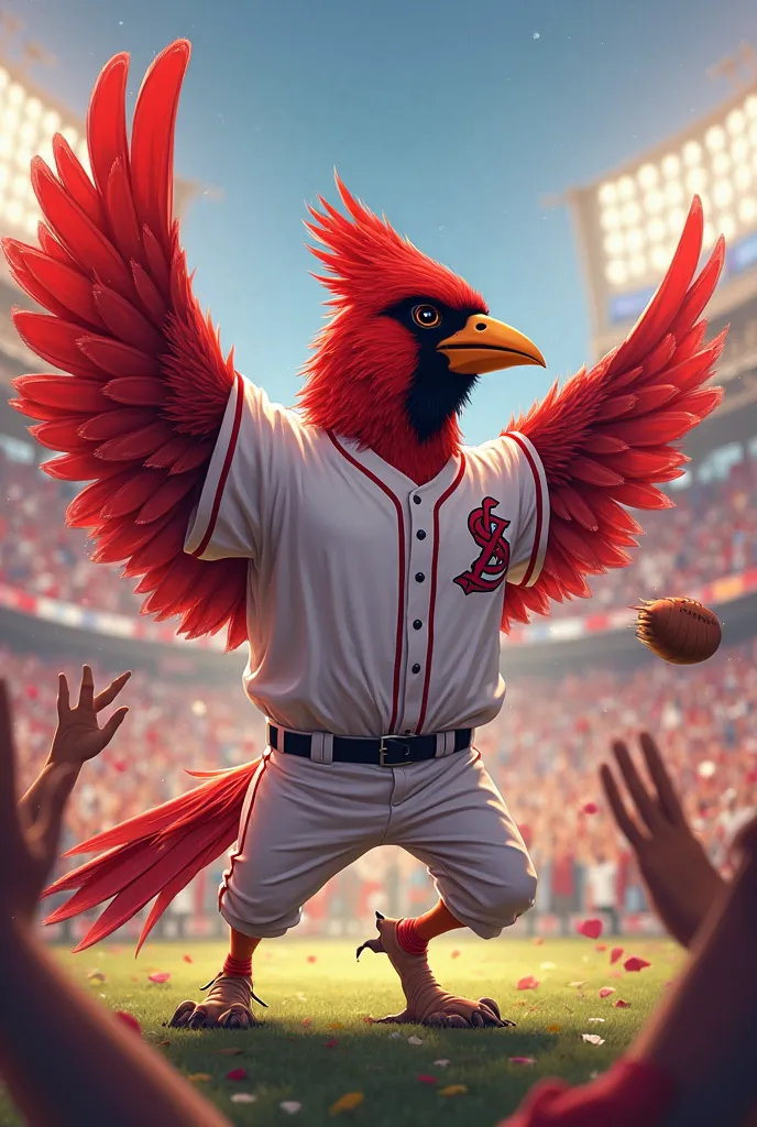 UN PAJARO CARDENAL CON UN UNIFORME DE BASEBALL QUE DIGA GUTILARA BAILANDO LA CANCIÓN DE KENDRICK LAMAR SUPER BOWL LIX   HALFTIME