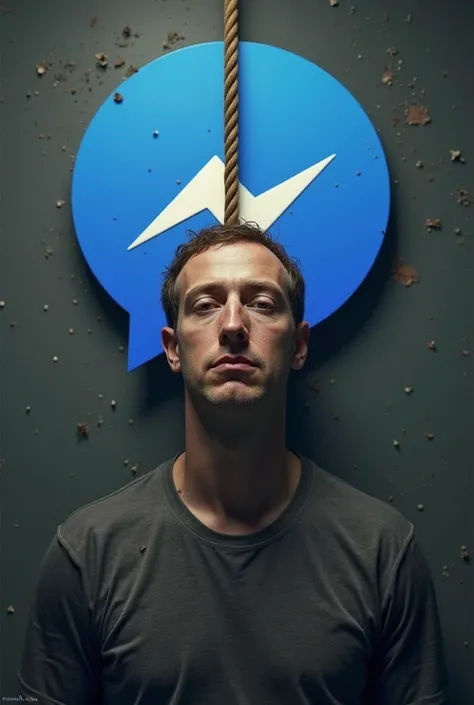 Mark Zuckerberg commits suicide by hanging with the background of the Messenger logo