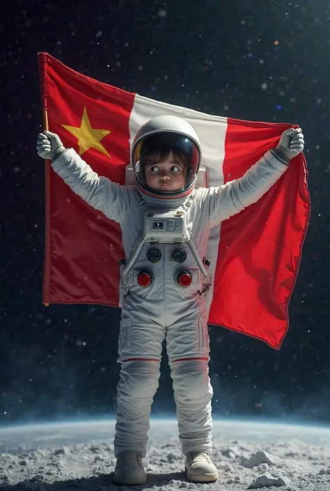 Astronaut Boy with the Peruvian flag in his hands 
