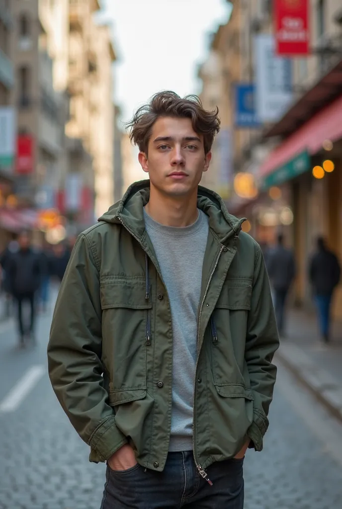 30-year-old mixed-race young man , Cabelos 
Chestnuts ,  greenish eyes , without a beard , round face, STANDING ON THE STREET. 


