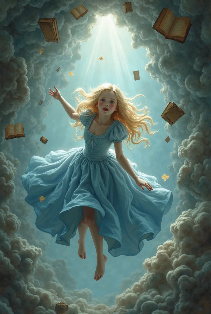 Now an image of the same girl falling through a void much like Alice in Wonderland. 