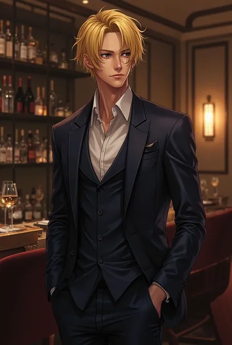 A Sanji-like one-piece character in an elegant suit