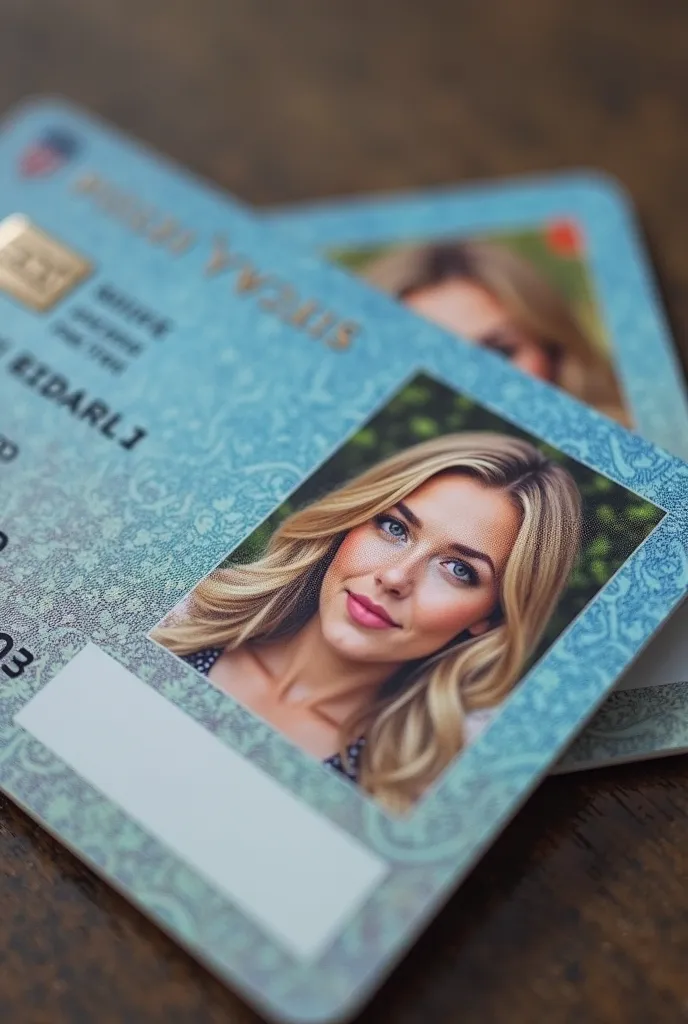 a close up of two id cards with a picture of a woman, a digital rendering by Bernard D’Andrea, tumblr, plasticien, visa pour l'image, photo realisitc, passport, ssr card, france, passport photo, fra, pièce de résistance, actual photo, notan, paris, pscycho...