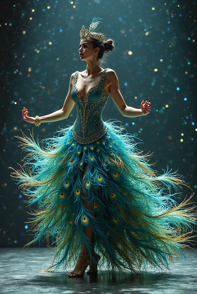 Sexy peacock full body suit with feathers for a dance group