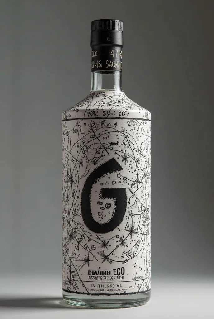 You are a creative designer, and looking for introduction In the market a gin with a very new and different label than what is known. 
Create a label for a 500cc cylindrical bottle for innovative gin . 
Name fracking ego. 42vol