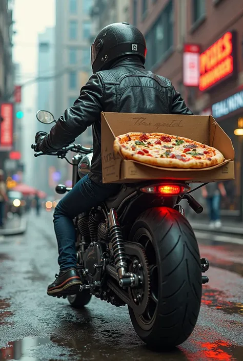 Motorcycle and pizza
