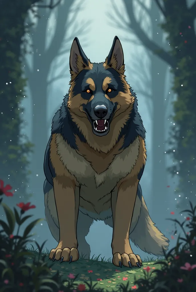 German Shepard dog fierce studio ghibil style