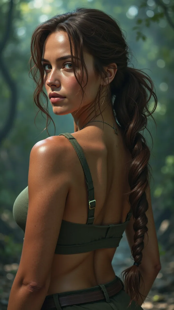 chef-d'œuvre, Lara Croft Tomb Raider, haut bleu de réservoir, déchiré, sexy, gros seins, gros culs, sexy, pistolet dans sa main, Looks sexy, le beau visage de Kat Danning, Déesse de la sensualité, Corps Parfait, Des seins beaux et parfaits, Beauté angéliqu...