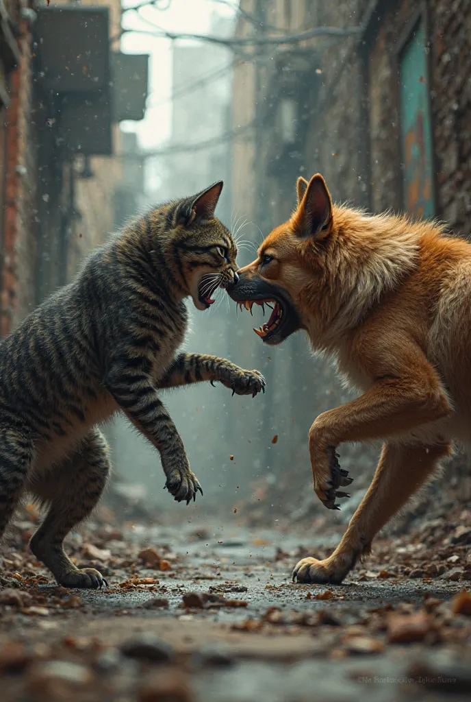 Cat with dog make a fight