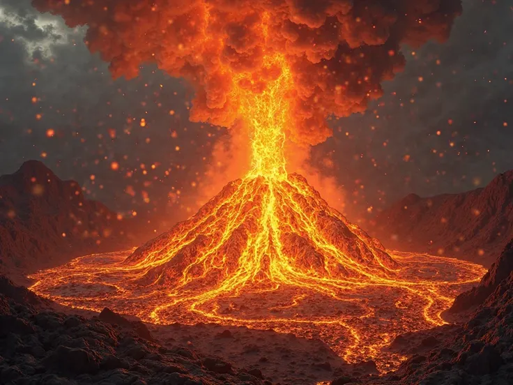 Image of lava rising up the chimney of a volcano from the magmatic chamber 