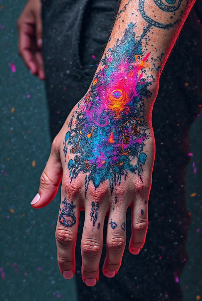 Chemical colored tattoo on hand 