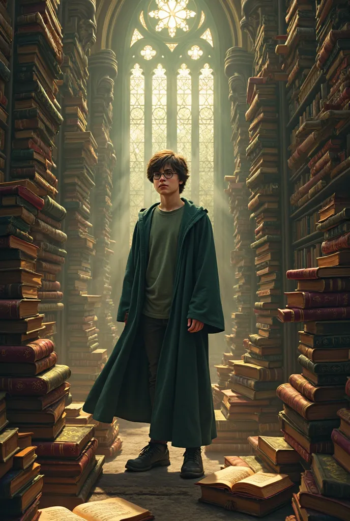 Harry Potter with books