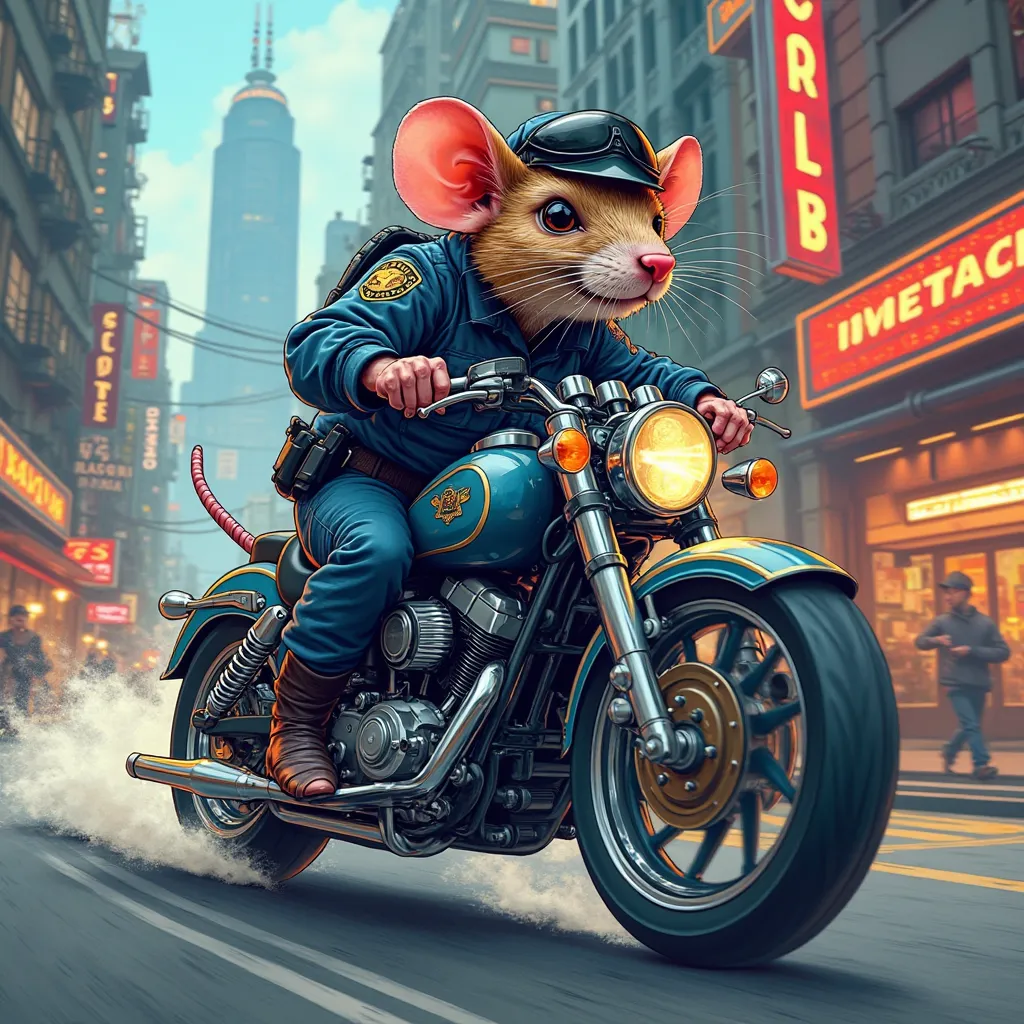 Police rat on motorbike drawing 