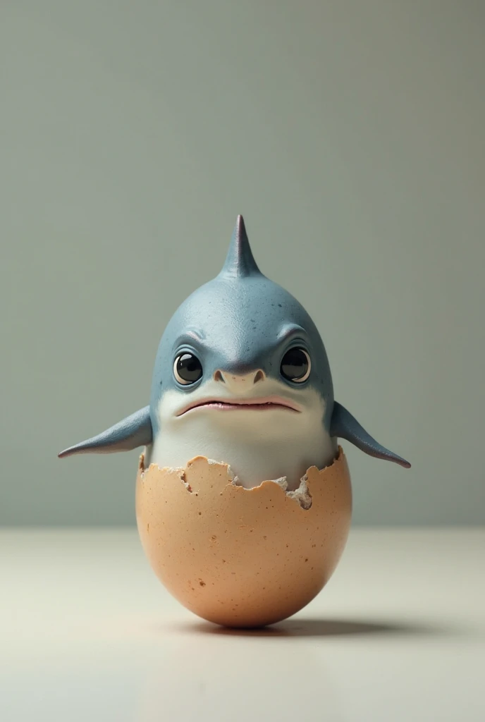 Make an egg with a sad shark's head 