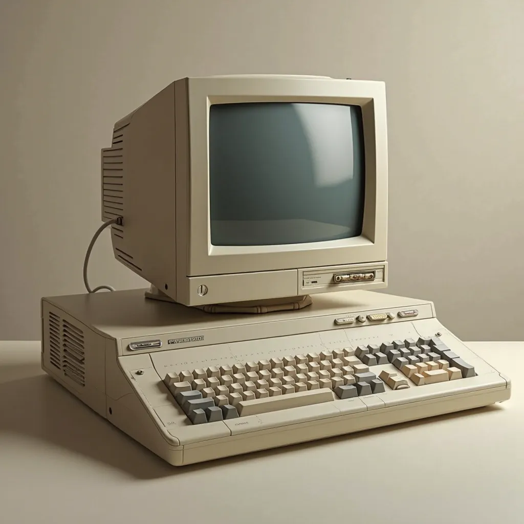 Photo of an Amiga 2000 with monitor 1084S. Ultra realistic. HDR. 8K. Canon 80mm lens. Art station.