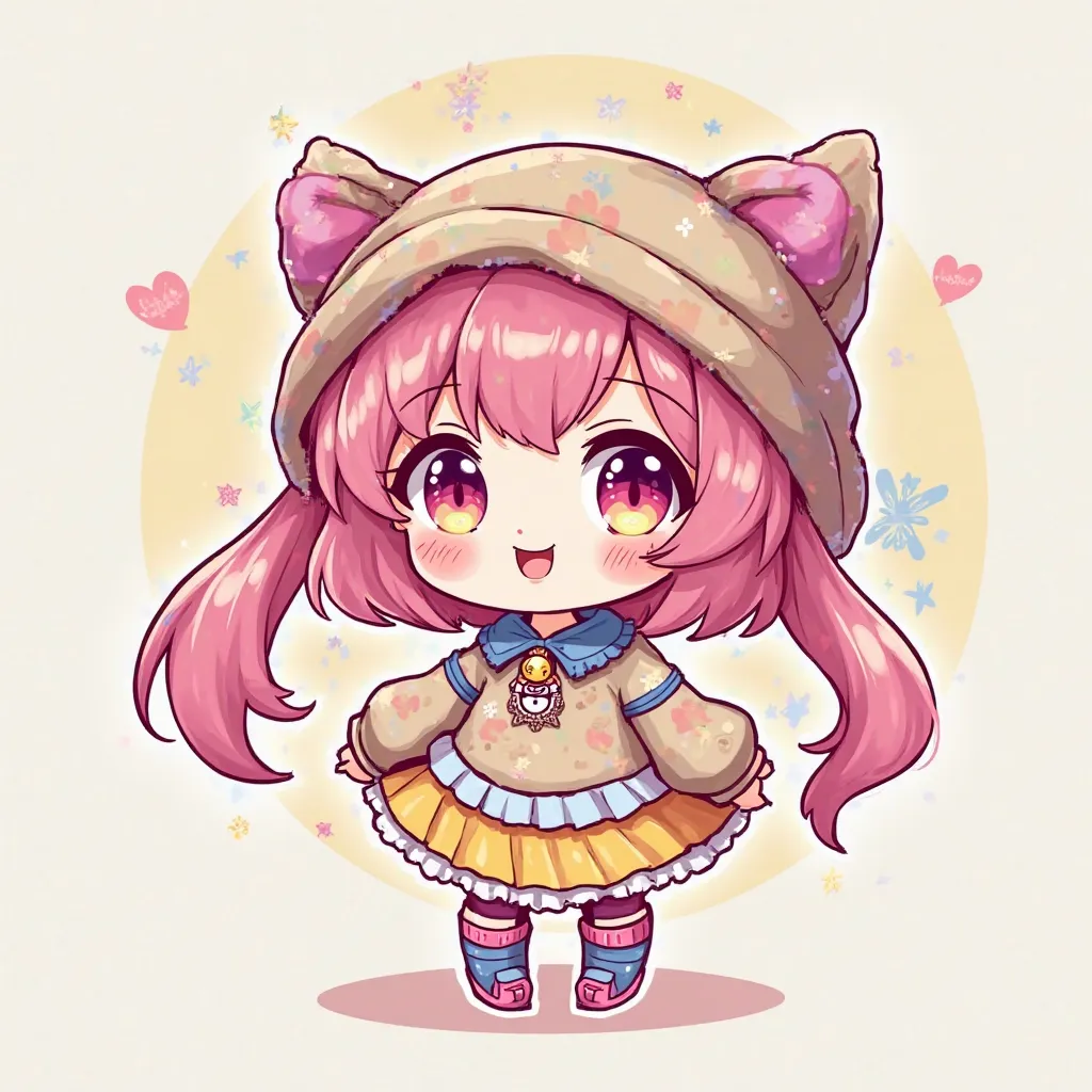 super cute, cute, kawaii, very cute, Minnoş, sweetness sister, big bright eyes, very cute, cute or cute, colorfully dressed with colorful hair with colorful eyes, hyper realistic chibi is an anime girl, wearing pi number themed things special for pi day.