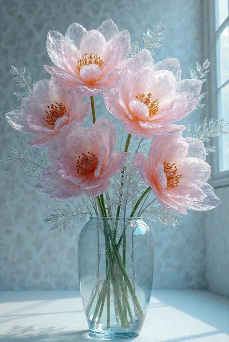 Hyper-realistic flower bouquet made of glass 8k ultra hd version 