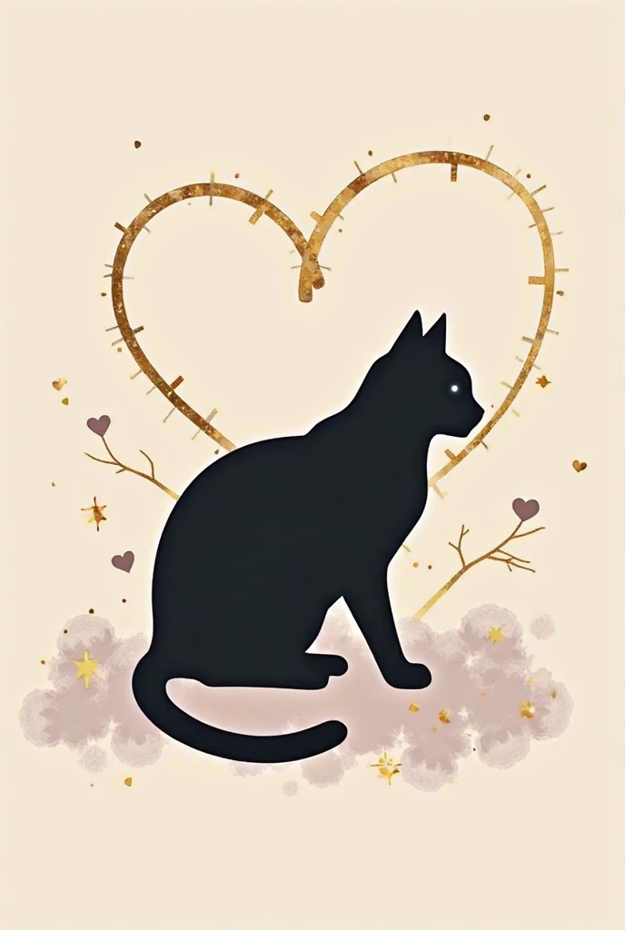 The elegant logos of Audéry Moujouard and Dermo Resilience use artistic thin lines of gold in the Kintsugi style to form an abstract silhouette symbolizing rebuilding and well-being. The background includes fluffy heart shapes motifs with a black cat in pa...