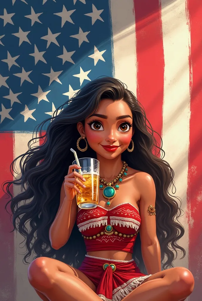 A Moana drinks with a United States flag 
