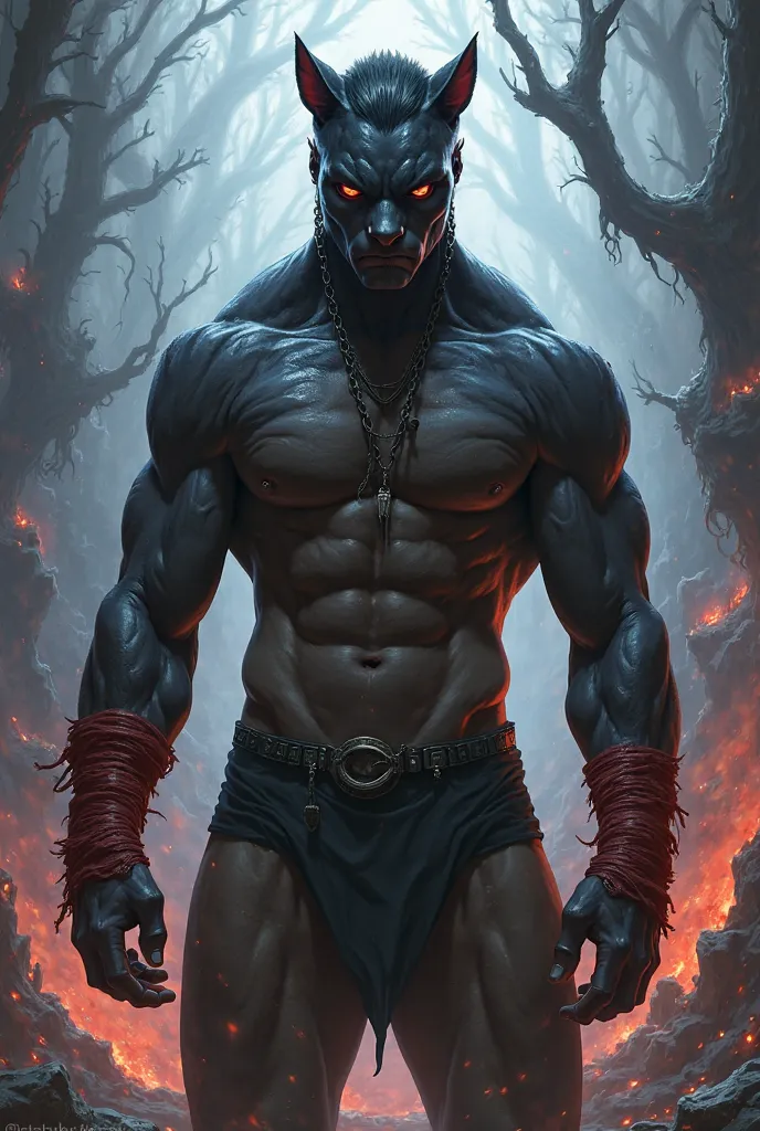 "A highly detailed, realistic 2D illustration for an RTS summoner game featuring a beast race warrior with a human-like figure inspired by a black panther. The character is tall, lean, and athletic with a slim build, defined abs, and less bulky shoulders. ...