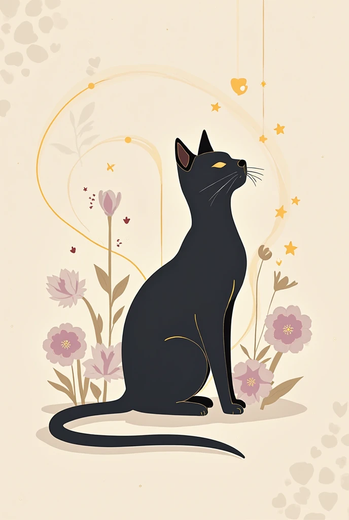 The elegant logos of Audéry Moujouard and Dermo Resilience use artistic thin lines of gold in the Kintsugi style to form an abstract silhouette symbolizing rebuilding and well-being. The background includes fluffy heart shapes motifs with a black cat in pa...