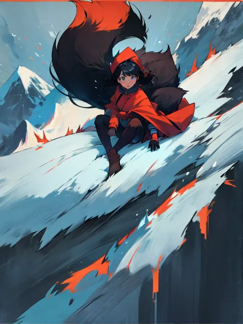 Black-haired fox on a snowy mountain