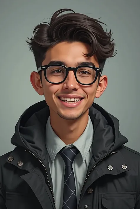 there is a young man wearing glasses and a jacket and tie, a picture by Byron Galvez, reddit, realism, christian orrillo, headshot photo, headshot profile picture, alex miranda, slight nerdy smile, andres rios, taken in the early 2020s, andrew gonzalez, ma...