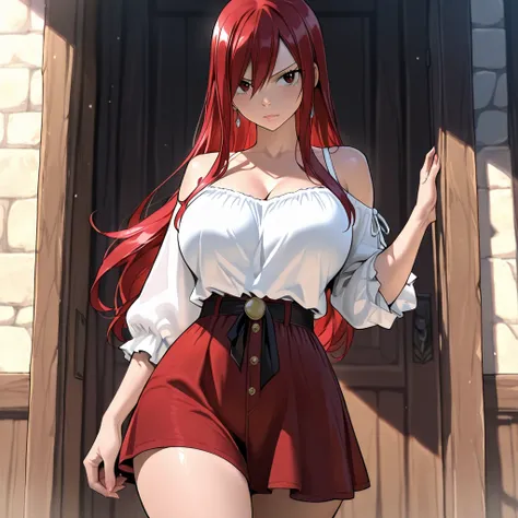 Stunningly attractive woman, Erza Scarlet, Fairy Tail, High Resolution, Masterpiece, glistening, impeccable physical shape, casual clothing, different hairstyles, different clothing, different clothing styles, different clothing, Solo, 1girl, 