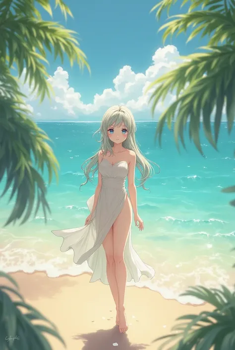 Anime girl on beach naked 