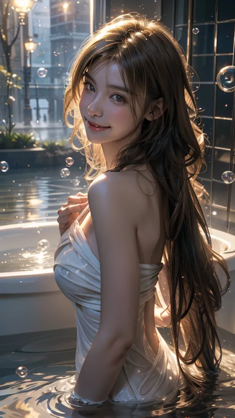 (photo realistic), highly detailed, Award-winning photography, Sharp focus,
A beautiful Scandinavian woman,
extraordinarily beautiful face, blonde, 

(in the bath tab), 
(Wrap a towel around head),

(dreamy expression, feels good expression, pleasant expre...