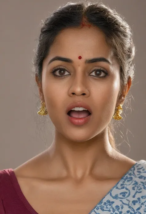 Ultra detailed photo of bengali woman, beautiful girl, highest quality realistic skin, eyes in focus, 45 years old, focus on mouth, open mouth, saliva, open mouth wide, inside of mouth visible, ponytail hair, mouth open wide, uvula visible, mouth open wide...