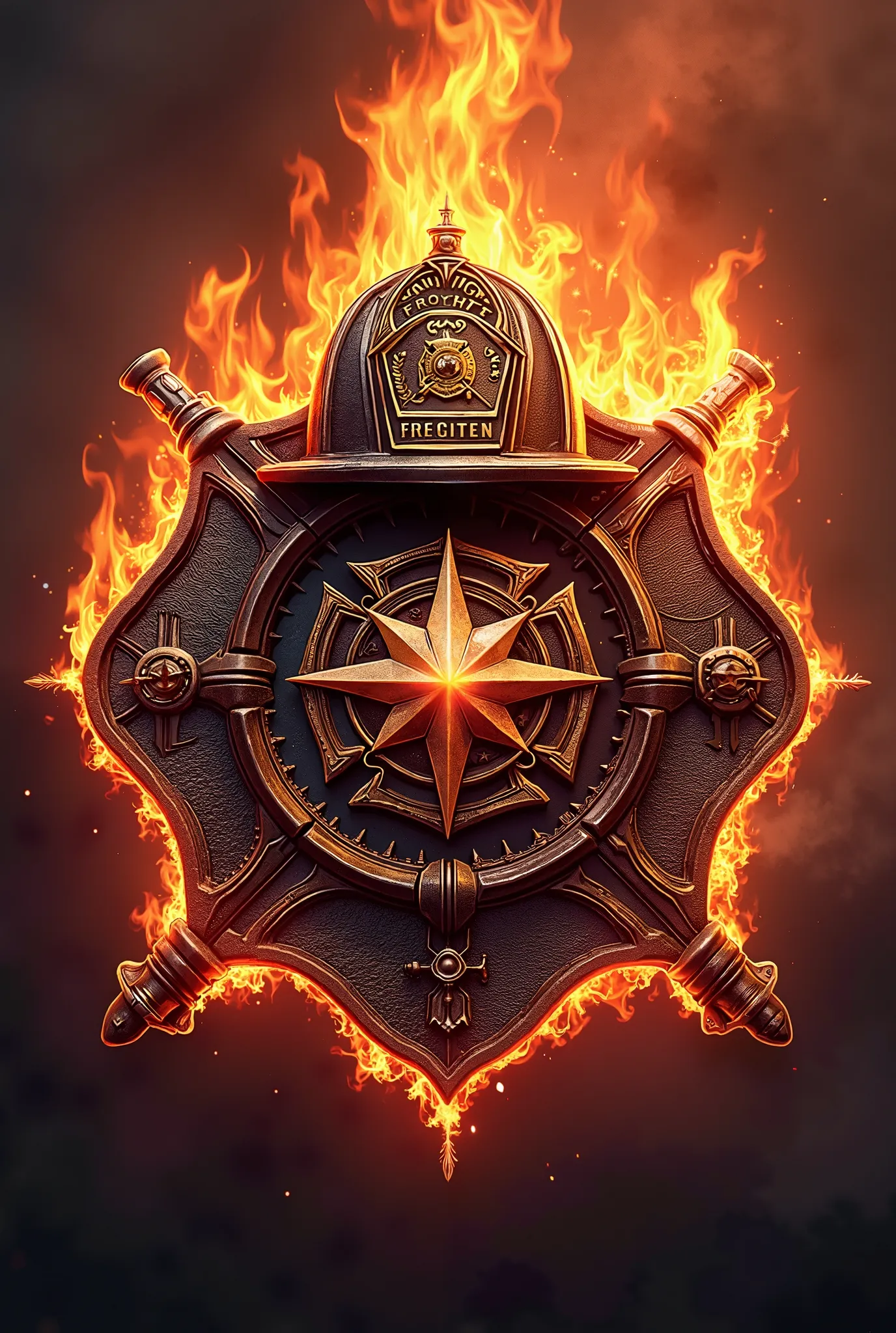 Firefighter's coat of arms with fire star and siren